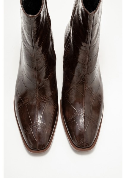 Chara Kahverengi Baskı Kadın Kalın Topuklu Bot fiyatları