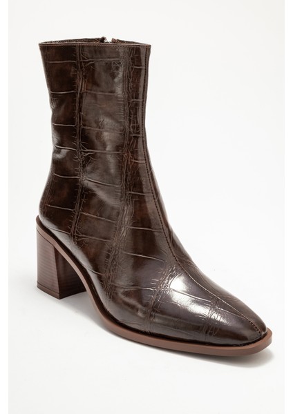 Chara Kahverengi Baskı Kadın Kalın Topuklu Bot modelleri
