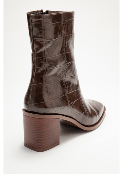 Chara Kahverengi Baskı Kadın Kalın Topuklu Bot indirimleri