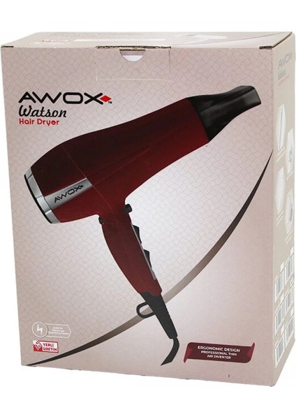 Awox Watson Kırmızı Saç Kurutma - Fön Makinesi Soğuk Üfleme 2 Kademe Fan - 3 Kademe Sıcaklık 2400W (4887)