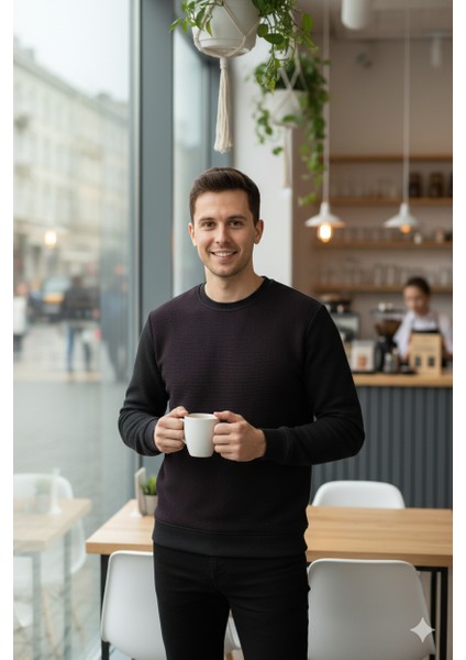 Erkek Mevsimlik Doğal Pamuklu Şık Sweatshirt Bisiklet Yaka Panolu Uzun Kollu Rahat Kesim Tam Kalıp indirimleri