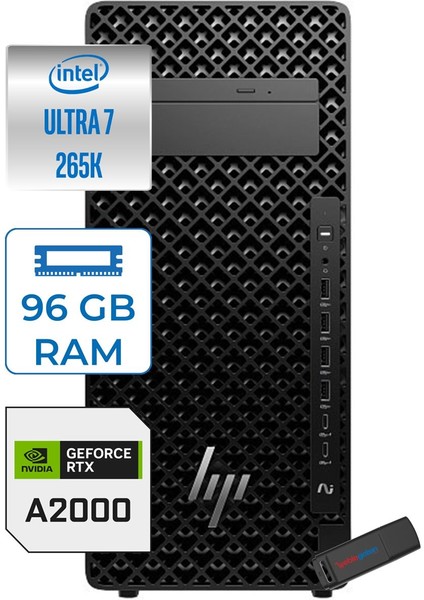 Z2 G1I Intel Core Ultra 7 265K 96GB Ddr5 512GB SSD 16GB/RTX2000 Ada Windows 11 Pro Masaüstü Iş Istasyonu A2KR1ESP25 + Zettausb