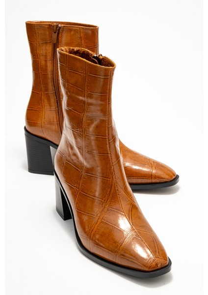 Chara Taba Baskı Kadın Kalın Topuklu Bot