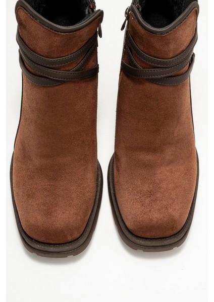 Wern Kahverengi Süet Kemerli Toka Detaylı Kadın Kalın Topuklu Bot fiyatları