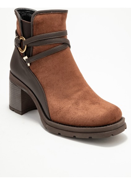 Wern Kahverengi Süet Kemerli Toka Detaylı Kadın Kalın Topuklu Bot modelleri