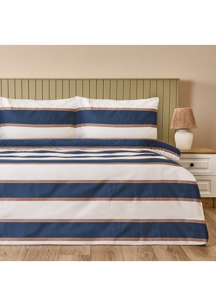 Soft Horizon Tek Kişilik Nevresim Takımı - Beyaz / Lacivert