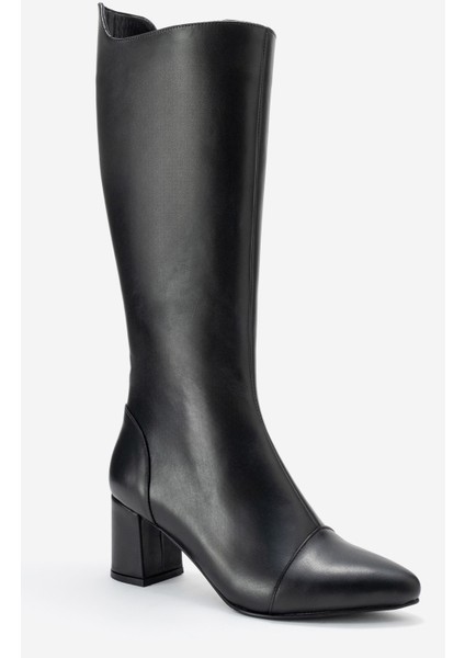 Lumın Siyah Cilt Hakiki Deri Kadın Kalın Topuklu Çizme modelleri