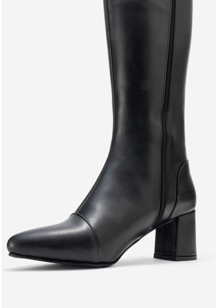 Lumın Siyah Cilt Hakiki Deri Kadın Kalın Topuklu Çizme fırsatları