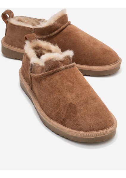 Novelle Toprak Süet Hakiki Deri Kürklü Kadın Bilekte Bot