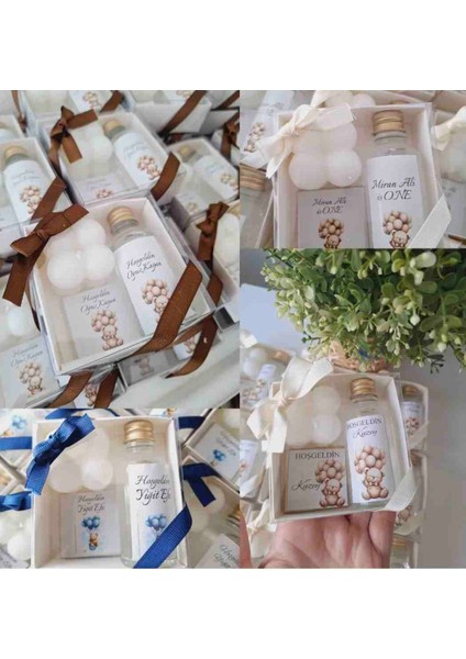 Hoşgeldin Bebek Hediyelik Mum Çikolata Kolonya Set 30 Adet Cam