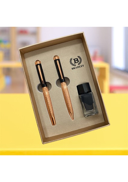 Hediyelik Kişiye Özel Isim Baskılı Özel Kutulu Dolma Kalem ve Roller Kalem Seti – Bakır & Siyah