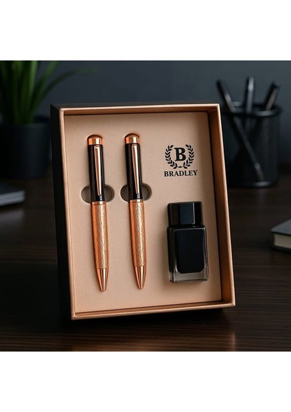 Hediyelik Kişiye Özel Isim Baskılı Özel Kutulu Dolma Kalem ve Roller Kalem Seti – Bakır & Siyah fiyatları