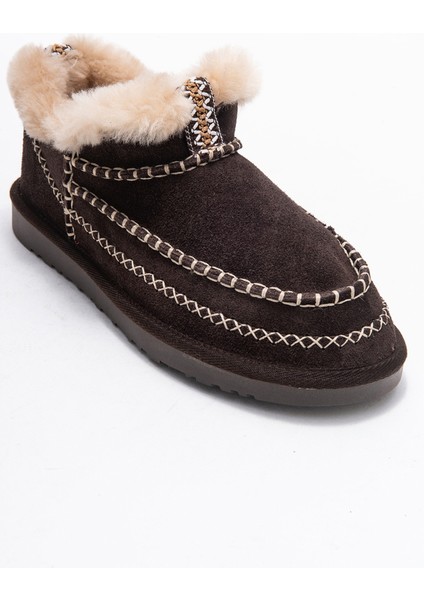 Darel Kahverengi Süet Hakiki Deri Dikişli Kürklü Kadın Kısa Bot modelleri