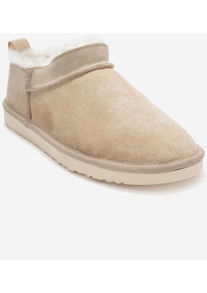 Novelle Bej Süet Hakiki Deri Kürklü Kadın Bilekte Bot modelleri