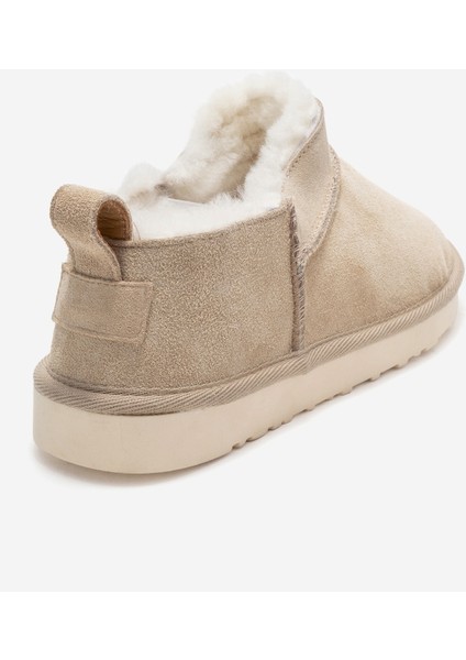 Novelle Bej Süet Hakiki Deri Kürklü Kadın Bilekte Bot indirimleri