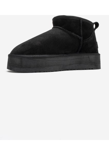 Veyra Siyah Süet Hakiki Deri Kürklü Platform Tabanlı Kadın Mini Bot fırsatları