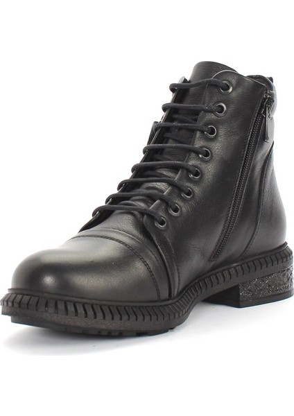 Kadın Siyah Fermuarlı Kalın Tabanlı Deri Bot fırsatları