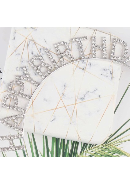 gümüş kristal taşlı happy birthday doğum günü tacı ıthal ürün 17x16 cm modelleri