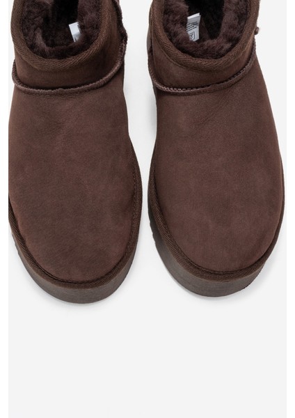 Veyra Kahverengi Süet Hakiki Deri Kürklü Platform Tabanlı Kadın Mini Bot fiyatları