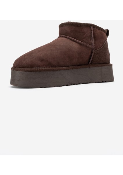 Veyra Kahverengi Süet Hakiki Deri Kürklü Platform Tabanlı Kadın Mini Bot fırsatları