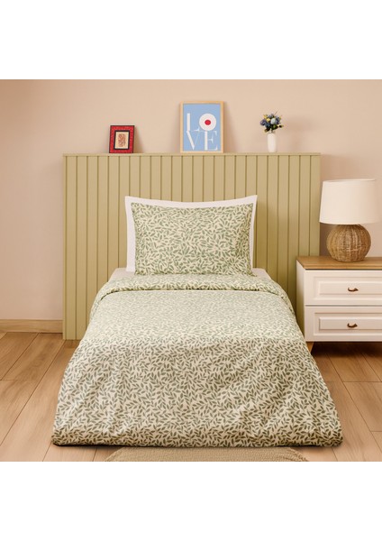 Soft Sylvara Tek Kişilik Nevresim Takımı - Ekru / Yeşil