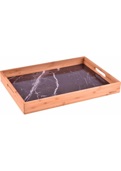 Marbella Mermer Desenli Tepsi - Siyah/40 cm