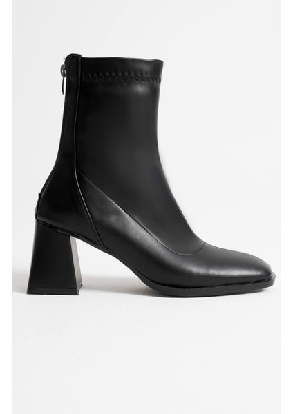 Arvena Siyah Kalın Topuklu Streç Bot