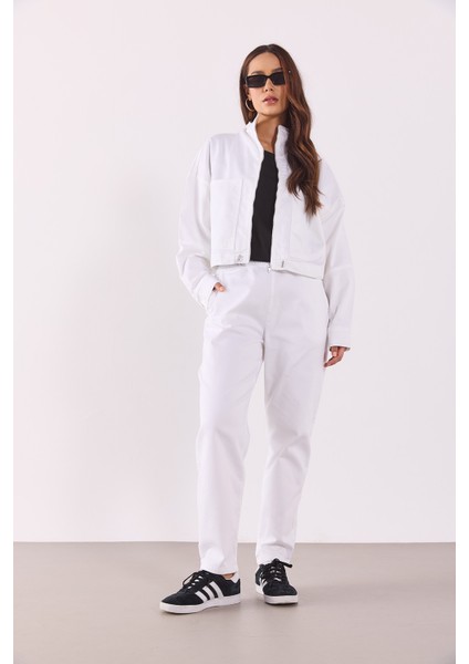 Marla Renkli Yüksek Bel Slouchy Jogger Pantolon-Beyaz fiyatları
