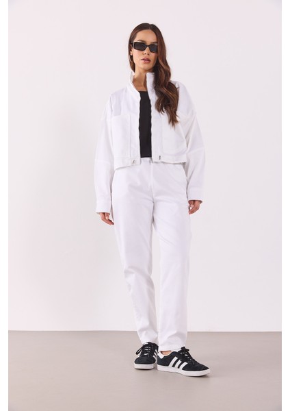 Marla Renkli Yüksek Bel Slouchy Jogger Pantolon-Beyaz modelleri