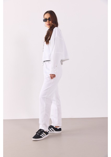 Marla Renkli Yüksek Bel Slouchy Jogger Pantolon-Beyaz fırsatları