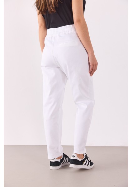 Marla Renkli Yüksek Bel Slouchy Jogger Pantolon-Beyaz indirimleri