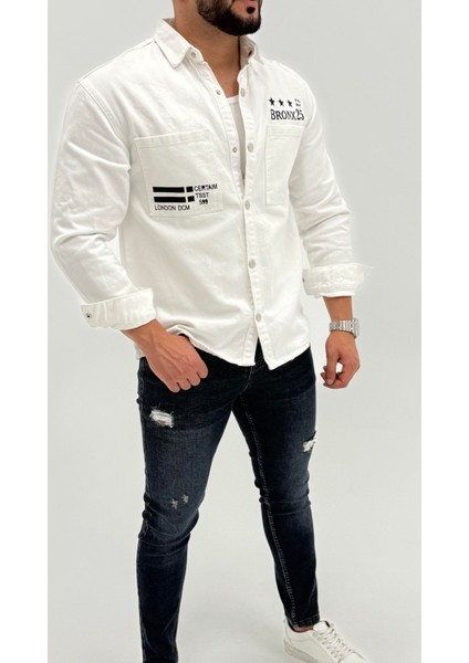 Michael Kot Baskılı Denim Cepli Comfort Jean Erkek Gömlek modelleri
