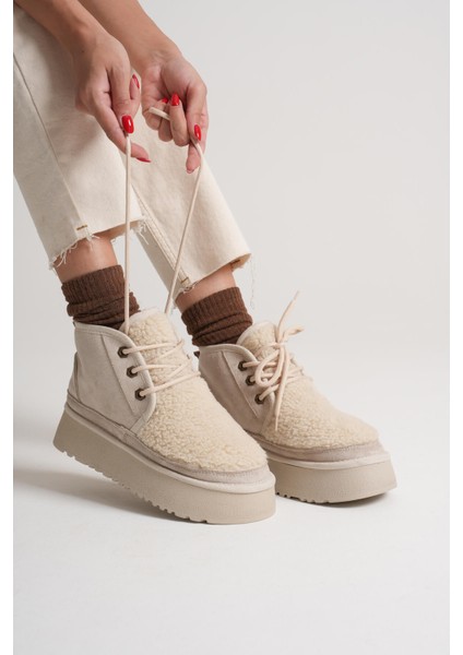 Loana Kadın Kürklü Bej Kışlık Kalın Tabanlı Bot fırsatları