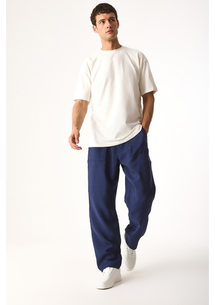 Steve Baggy Fit Beli Lastikli Pantolon(Cupro)-Lacivert indirimleri
