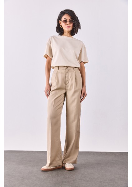 Chloe Wide Leg Palazzo Pantolon(Tencel)(Tm)-Bej