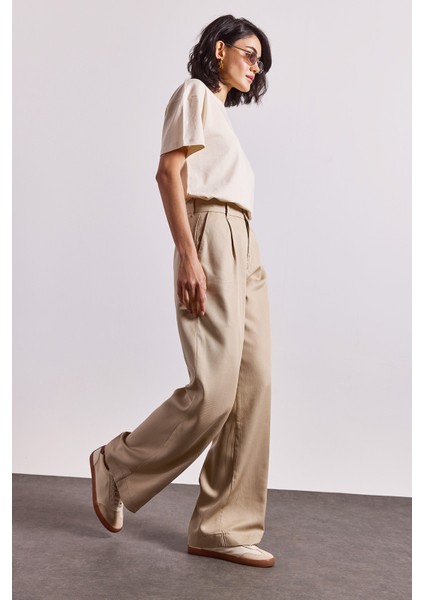 Chloe Wide Leg Palazzo Pantolon(Tencel)(Tm)-Bej indirimleri