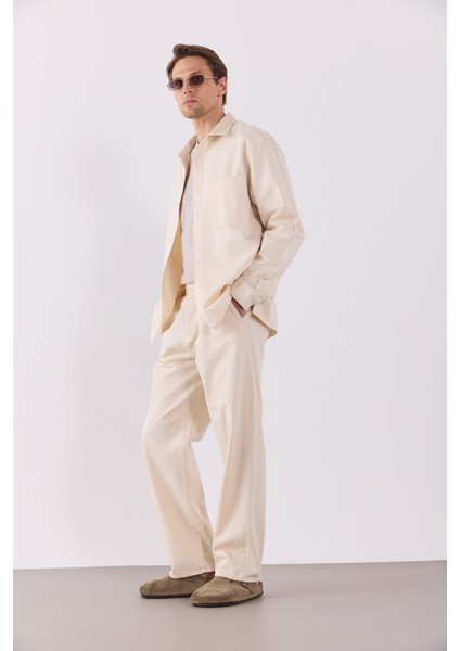 Steve Baggy Fit Beli Lastikli Naturel Pantolon-Naturel