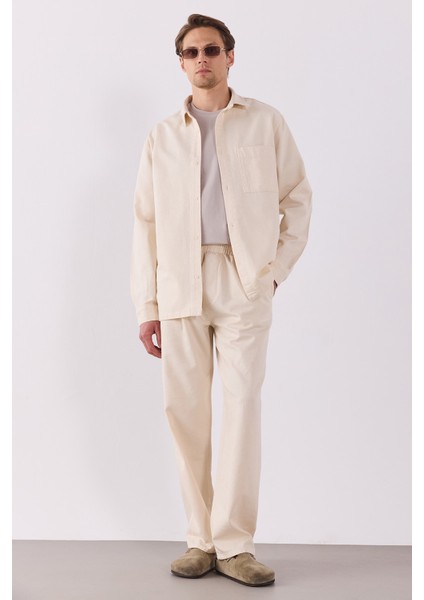 Steve Baggy Fit Beli Lastikli Naturel Pantolon-Naturel fiyatları
