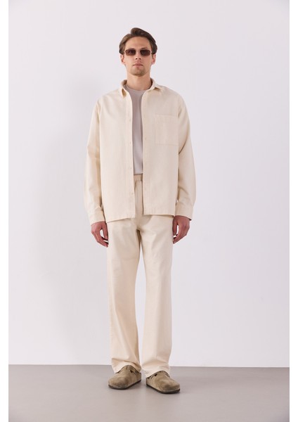 Steve Baggy Fit Beli Lastikli Naturel Pantolon-Naturel modelleri