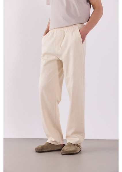 Steve Baggy Fit Beli Lastikli Naturel Pantolon-Naturel fırsatları