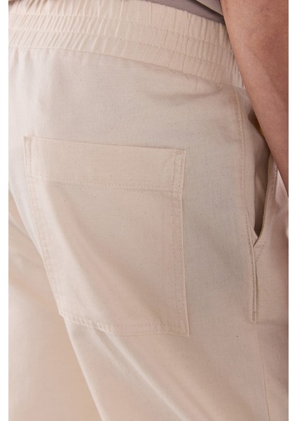 Steve Baggy Fit Beli Lastikli Naturel Pantolon-Naturel indirimleri