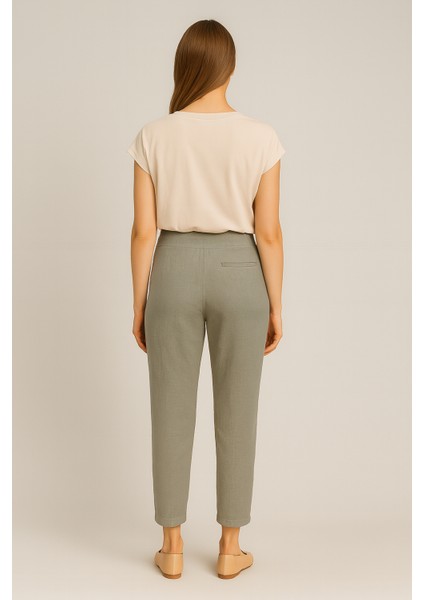 Alian Beli Lastikli Keten Beach Pantolon-Nil Yeşili modelleri