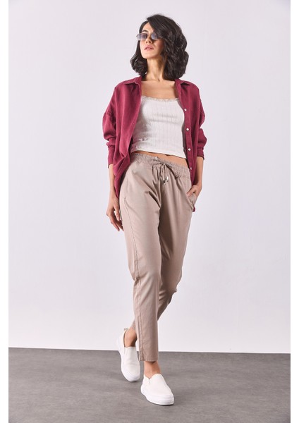 Alian Beli Lastikli Beach Pantolon-Kahverengi