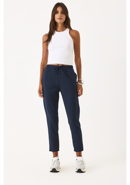 Alian Beli Lastikli Gofre Çizgili Beach Pantolon-Lacivert Çizgili modelleri