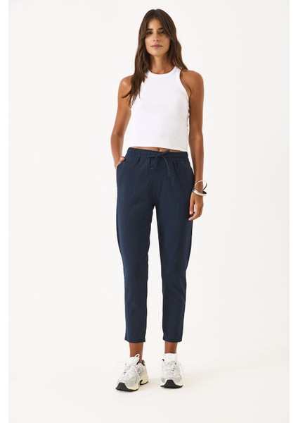 Alian Beli Lastikli Gofre Çizgili Beach Pantolon-Lacivert Çizgili fırsatları