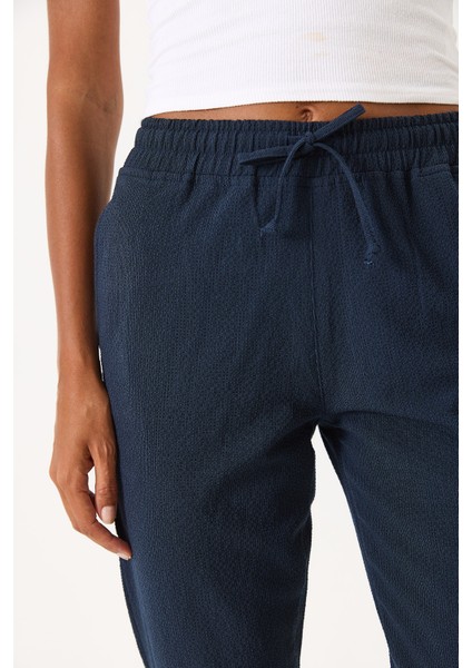 Alian Beli Lastikli Gofre Çizgili Beach Pantolon-Lacivert Çizgili indirimleri