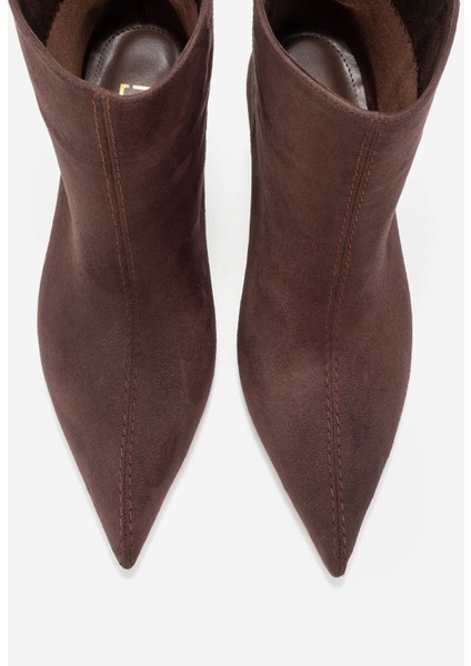 Nuvıa Kahverengi Süet Sivri Burunlu Kadın Topuklu Bot fiyatları