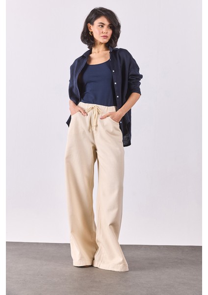 Beli Lastikli Geniş Paça Pantolon(Tencel)(Tm)-Off White fiyatları