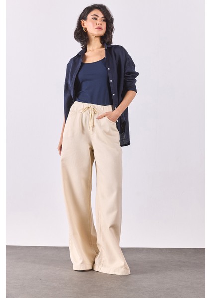 Beli Lastikli Geniş Paça Pantolon(Tencel)(Tm)-Off White modelleri