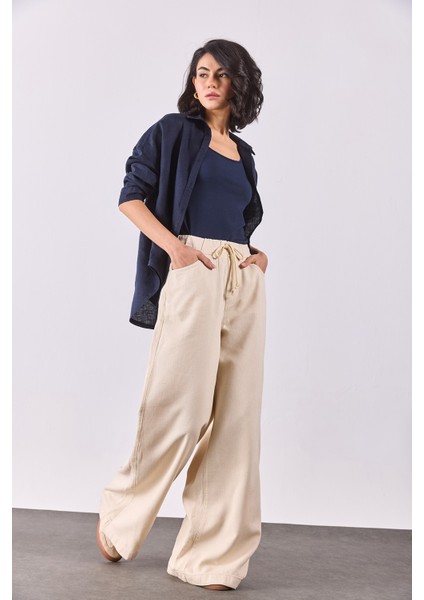 Beli Lastikli Geniş Paça Pantolon(Tencel)(Tm)-Off White indirimleri